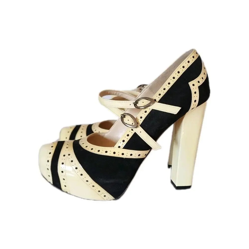 Marchez Vous Italian Spectator Pumps Sz 9 Black/Yellow 5